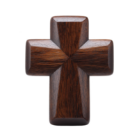 Polished wooden cross with smooth finish, symbolizing faith and spirituality, isolated on transparency background. craftsmanship highlights natural wood grain, adding elegance png