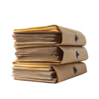 Stack of three brown accordion folders filled with numerous documents is neatly arranged. folders are secured with black button closures, indicating organized storage png