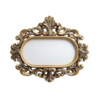 Ornate oval mirror with intricate gold frame featuring elegant scrollwork and floral motifs, exuding vintage and luxurious feel. mirror is set against plain background png