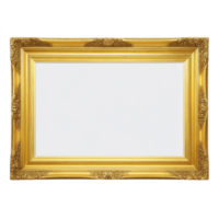 Luxurious, ornate gold picture frame with intricate detailing and empty white center, perfect for displaying art or photographs. frame exudes elegance and sophistication png