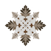 Intricate floral pattern with symmetrical design shades of brown and beige, resembling vintage textile motif. design features leaf like shapes and ornate details, creating classic and elegant png