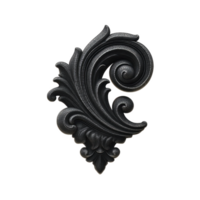 Ornate black decorative flourish with intricate swirling patterns, often used in classical design elements for embellishment. elegant curves and details add touch of sophistication png