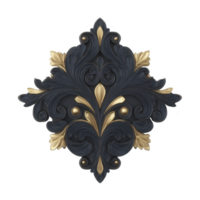 Ornate black and gold decorative design features intricate swirling patterns and leaf motifs, creating elegant and luxurious appearance png