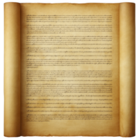 Ancient scroll with elegant script, featuring weathered, yellowed parchment texture. text is neatly aligned, giving sense of historical significance and timeless wisdom png