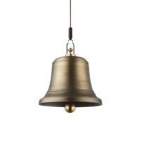 Vintage style bronze bell pendant light with smooth finish, hanging from cord. design is elegant and classic, suitable for adding touch of sophistication to any interior space png