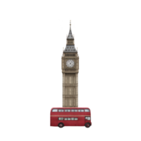 Red double decker bus is parked in front of iconic Big Ben clock tower, symbolizing London. historic architecture and vibrant vehicle create classic British scene png