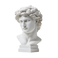 Classical white marble bust of man with curly hair, showcasing intricate details and serene expression, reminiscent of ancient Greek or Roman sculpture png