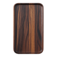 retangular de madeira bandeja com rico, Sombrio grão padronizar e suave terminar, ideal para servindo ou decorativo propósitos. elegante Projeto acrescenta toque do sofisticação para qualquer configuração png