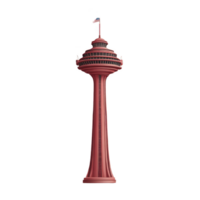 Tall, red observation tower with futuristic design stands against transparency background, featuring circular observation deck and flag on top png
