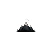 Minimalist illustration of mountain with birds flying above, set against simple background. design features muted colors and clean, artistic style png