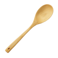 Wooden spoon with smooth, natural finish is shown against transparency background. spoon features long handle and rounded bowl, ideal for cooking and serving png