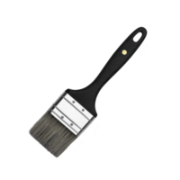 Black handled paintbrush with metal ferrule and synthetic bristles, ideal for painting and decorating projects. brush is isolated on transparency background png