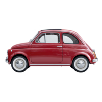 Classic red compact car with vintage design, featuring rounded body and whitewall tires, evokes nostalgia and charm. side view highlights its small size and retro style png