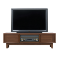 Vintage television set with wooden cabinet and built in radio evokes nostalgia. retro design features large screen and classic dials, capturing mid century aesthetic png