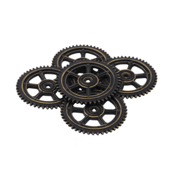 Complex arrangement of interlocking gears showcases intricate mechanical design, highlighting precision and engineering involved. metallic gears are symmetrically aligned, emphasizing png