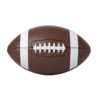 Brown leather American football with white stripes and laces is shown on transparency background, highlighting its classic design and texture png