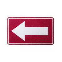 Red rectangular sign with bold white left pointing arrow, symbolizing direction or navigation, is isolated transparency background. sign simplicity and clarity make it effective for guiding png