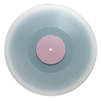 Translucent vinyl record with pastel pink center and gradient from light blue to white creates modern and artistic look. smooth surface and circular grooves are clearly visible png