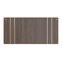 Rectangular wooden table with sleek design features dark wood grain surface and gold accents, creating modern and elegant look. Ideal for contemporary interiors png