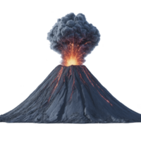 Volcano erupts with dramatic explosion, spewing ash and lava into sky. dark smoke contrasts with fiery orange of molten rock, creating powerful natural spectacle png