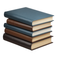 Stack of hardcover books with leather covers in shades of blue and brown is neatly arranged. books are closed, showcasing their textured covers and pages, evoking sense of knowledge and tradition png