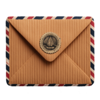 Vintage airmail envelope with striped border and wax seal featuring sailboat design evokes nostalgia and classic communication. textured paper adds rustic charm png