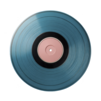Blue vinyl record with pink label is displayed against transparency background, showcasing its grooves and circular shape. image evokes sense of nostalgia and retro style png