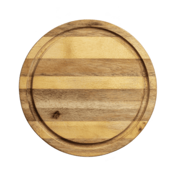 Round wooden cutting board with natural finish and visible grain patterns, perfect for kitchen use or serving. board smooth surface and sturdy design make it ideal for chopping or presentation png