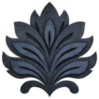 Dark blue floral pattern with textured appearance, resembling stylized lotus or leaf design, evokes sense of elegance and sophistication. symmetrical motif is ideal for decorative purposes png