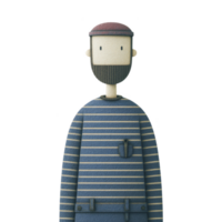 This features whimsical illustration of bearded man wearing striped shirt and cap, exuding playful and artistic vibe. character simple design and muted colors create charming and friendly png