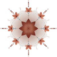 Symmetrical floral mandala design with intricate patterns and earthy tones creates harmonious and calming visual effect. design features layered petals and geometric shapes png