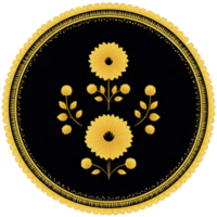 circular Projeto características intrincado amarelo floral padrões transparência fundo, criando elegante e decorativo aparência. simétrico arranjo inclui detalhado flores e folhas png