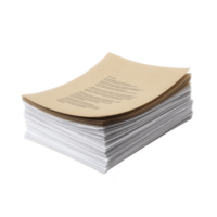 Stack of documents with beige cover page sits neatly on transparency background, suggesting organization and professionalism. papers are aligned, indicating careful arrangement png