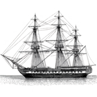 Detailed illustration of vintage sailing ship with multiple masts and intricate rigging, floating calm waters. ship design reflects historical maritime craftsmanship, evoking sense of adventure png