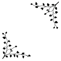 Decorative black floral corner design with delicate leaves, perfect for invitations or stationery. elegant pattern adds touch of sophistication to any project png