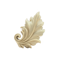 Ornate, intricately carved wooden leaf design with elegant curves and detailed textures, showcasing craftsmanship and artistry. decorative piece is isolated on transparency background png