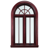 Elegant arched window with rich wooden frame and clear glass panes, featuring classic design. window deep red brown color adds touch of sophistication and warmth png