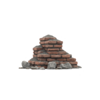 Pile of broken red bricks and gray stones is stacked in heap, suggesting scene of construction or demolition. rough texture and scattered arrangement evoke sense of decay or rebuilding png