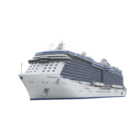 Large, modern cruise ship with multiple decks and lifeboats is shown against transparency background. ship features sleek design, numerous windows, and spacious upper deck area png