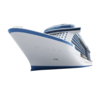 Large, modern cruise ship with sleek design and blue accents is shown from low angle, emphasizing its grandeur and luxury. ship multiple decks and windows suggest spacious accommodations png