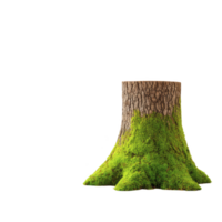 Tree stump covered in vibrant green moss stands isolated on transparency background, showcasing natural texture and earthy tones. moss adds lush, organic feel to rugged bark png