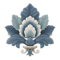Intricate blue and white floral ornament with layered petals and elegant curves, resembling decorative wall motif. design features symmetrical arrangement, creating harmonious and artistic png