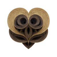 This features abstract design resembling owl face, created with swirling, textured lines in shades of brown and beige. symmetrical pattern gives sense of depth and intrigue png