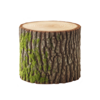 Tree stump with moss on its bark, showcasing natural textures and growth rings. stump is isolated on transparency background, highlighting its earthy appearance png