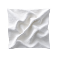 Crumpled white fabric square with textured surface, isolated on transparency background, showcasing folds and shadows. fabric appears soft and lightweight png
