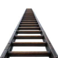 Wooden ladder extends upwards into transparency background, symbolizing ambition and progress. perspective creates sense of infinity and aspiration png