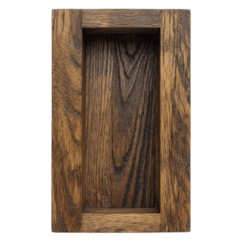 Rectangular wooden frame with natural finish showcases rich grain and texture of wood, creating rustic and elegant appearance png