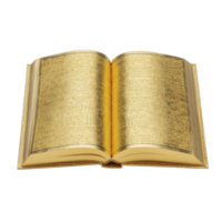 Open book with golden pages and intricate text creates luxurious and mysterious appearance, symbolizing knowledge and wealth. book ornate design suggests sense of history and elegance png