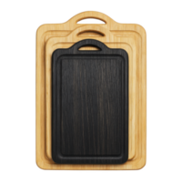 Three wooden cutting boards stacked together, showcasing different sizes and natural wood grain texture. boards have rounded corners and handles for easy use, perfect for kitchen tasks png