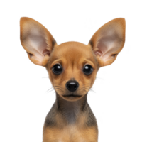Cute Chihuahua puppy with large ears and expressive eyes stares directly at viewer, showcasing its small size and adorable features. background is plain, highlighting puppy png